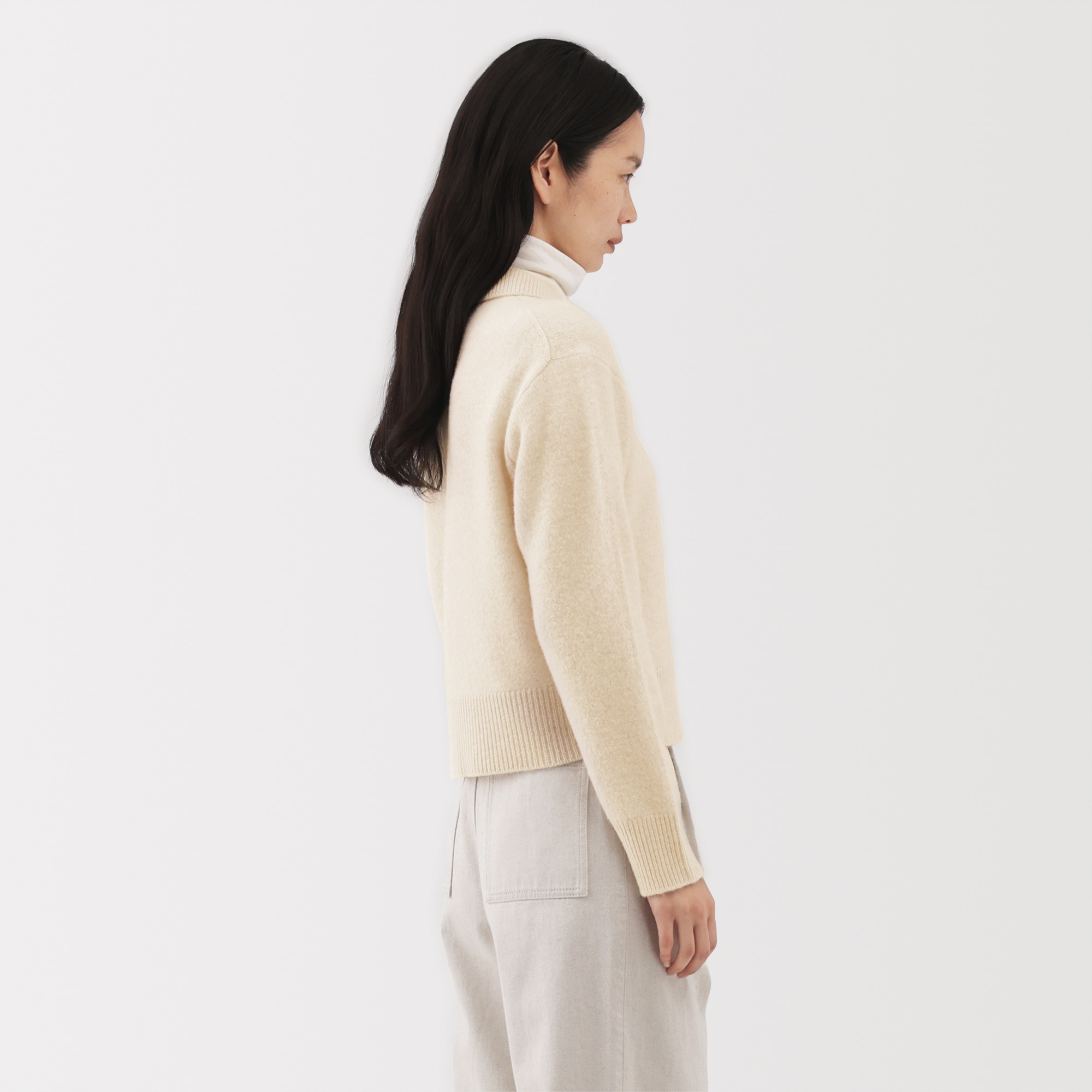 婦人　ヤク混襟付きカーディガン