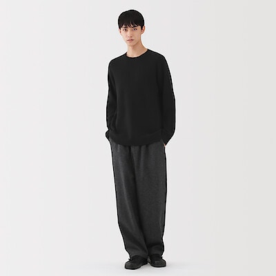 紳士　自然の色を生かして染色した　ヤク畦編みクルーネックセーター