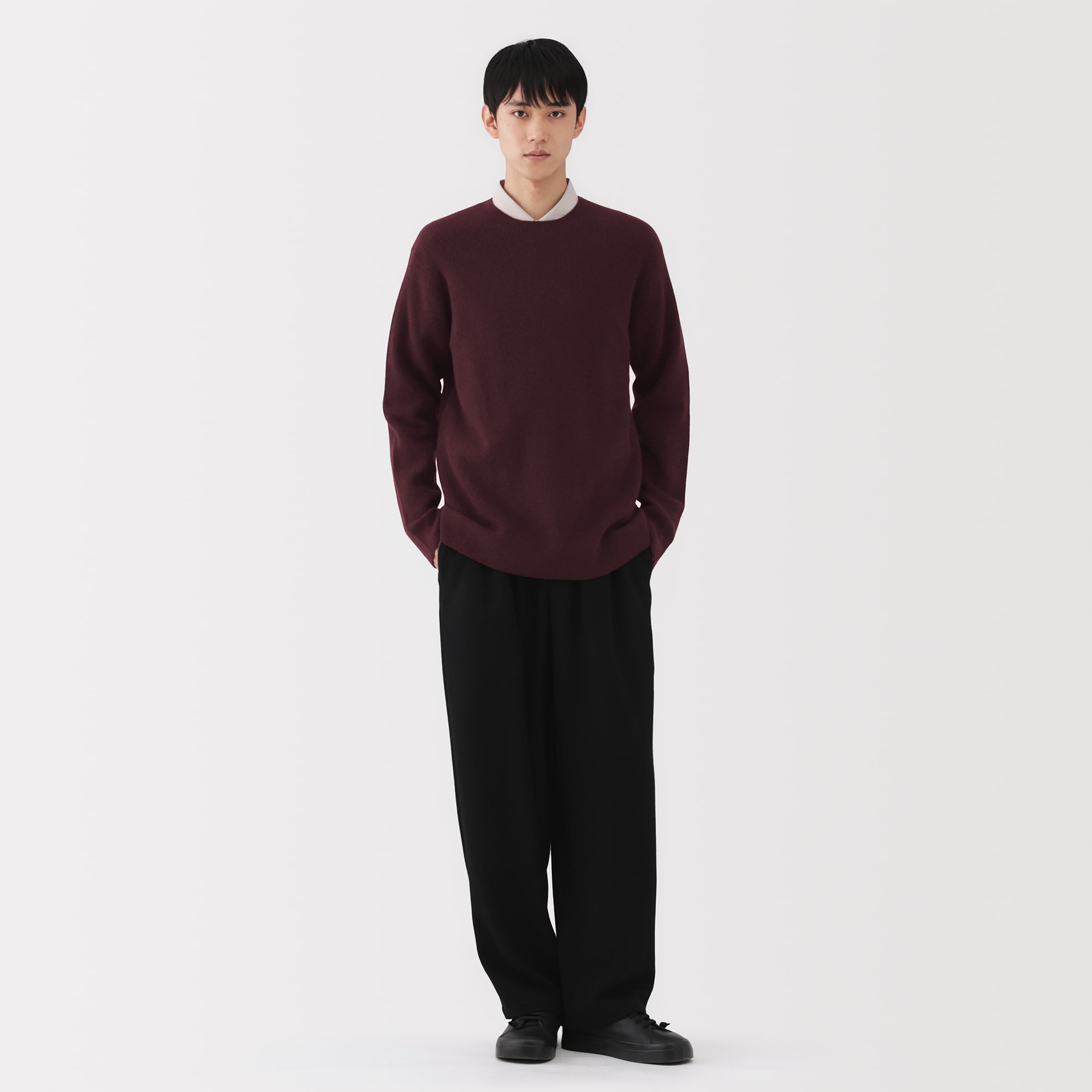 【新品】MUJILabo 自然の色を生かして染色したヤク畦編クルーネックセーター 紳士 自然の色を生かして染色した ヤク畦編みクルーネックセーター