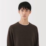 紳士　自然のまんまの色　ヤク畦編みクルーネックセーター