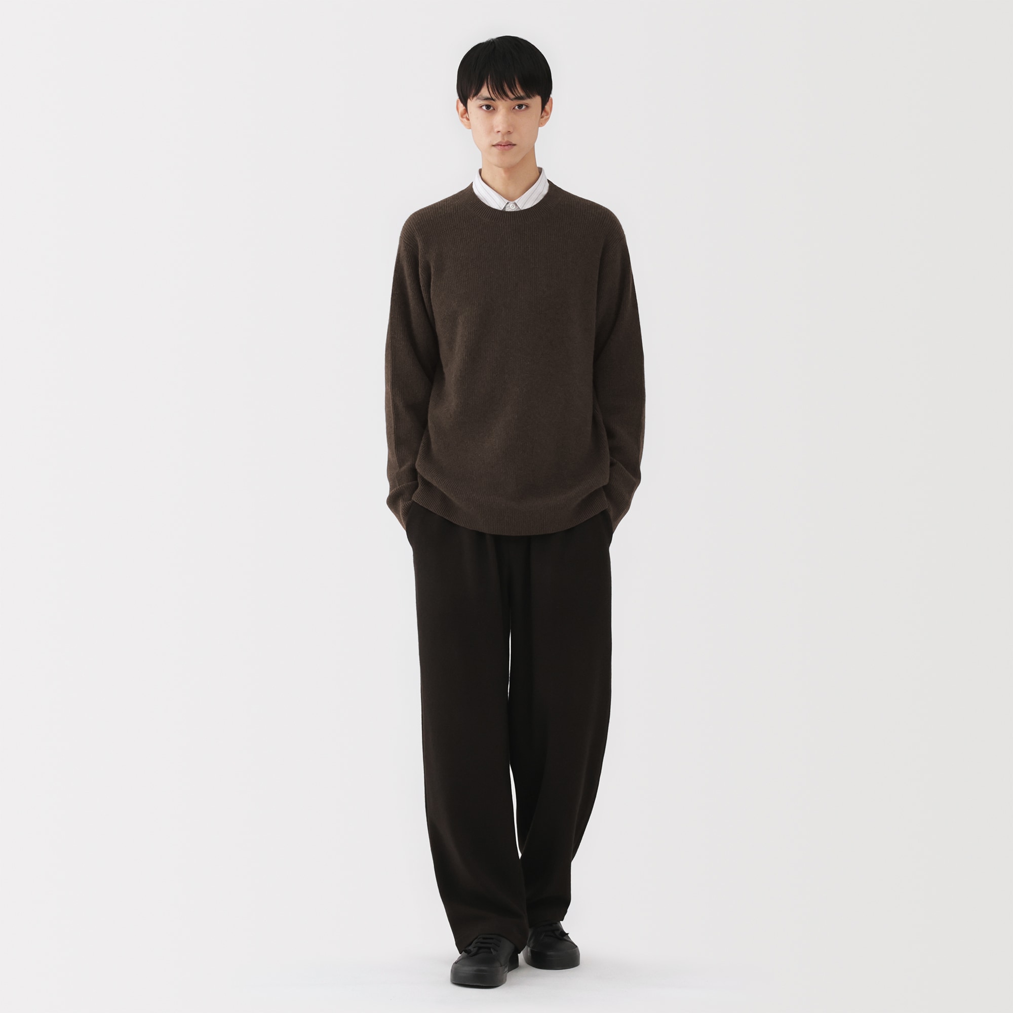 紳士 自然のまんまの色 ヤク畦編みクルーネックセーター | 無印良品