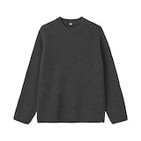 紳士　メリノウール畦編みエルボーパッチ付きクルーネックセーター