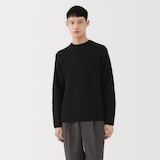 紳士　メリノウール畦編みエルボーパッチ付きクルーネックセーター