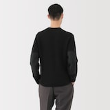 紳士　メリノウール畦編みエルボーパッチ付きクルーネックセーター