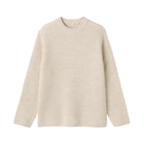 紳士　メリノウール畦編みエルボーパッチ付きクルーネックセーター