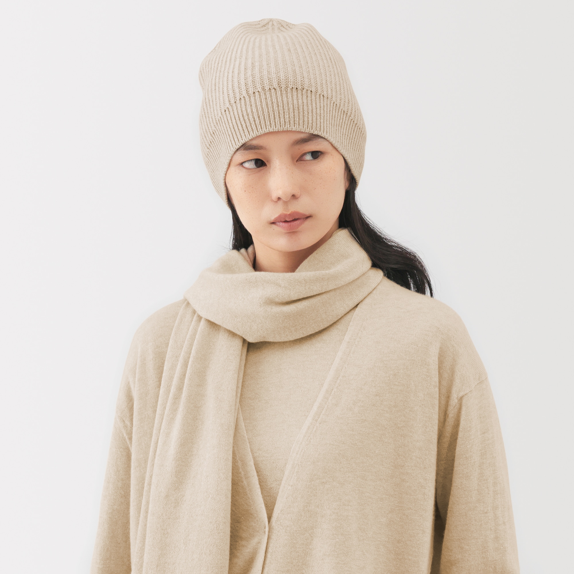 ＭＵＪＩＬａｂｏ　ムジラボ今季　自然のまんまの色　カシミヤニットストール 自然のまんまの色 カシミヤニットキャップ | 無印良品