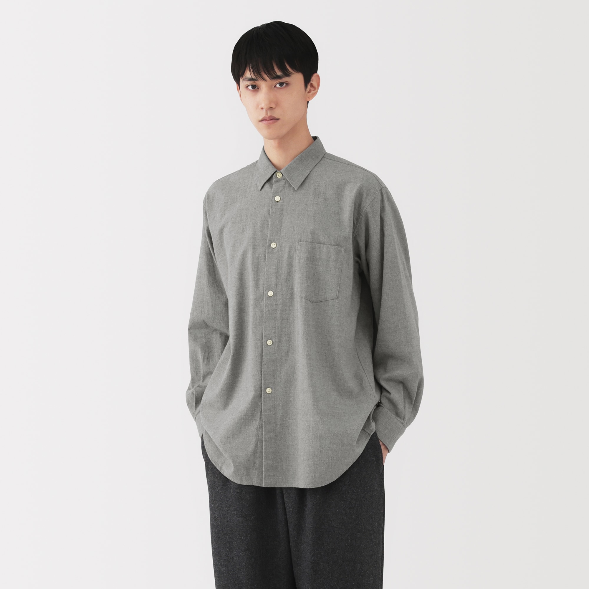 紳士　起毛ヘリンボーンレギュラーカラーシャツ