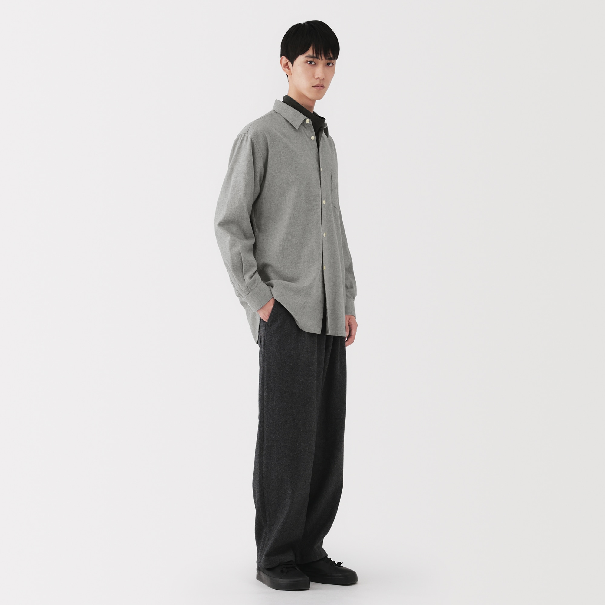 紳士　起毛ヘリンボーンレギュラーカラーシャツ