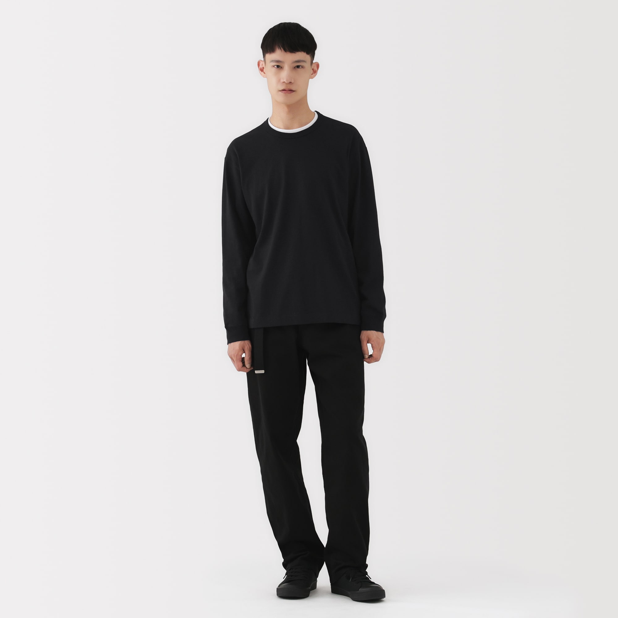 昔ながらの製法で編み立てたミニ裏毛クルーネック長袖Tシャツチャコールグレー M 紳士 昔ながらの製法で編み立てた天竺クルーネック長袖Tシャツ