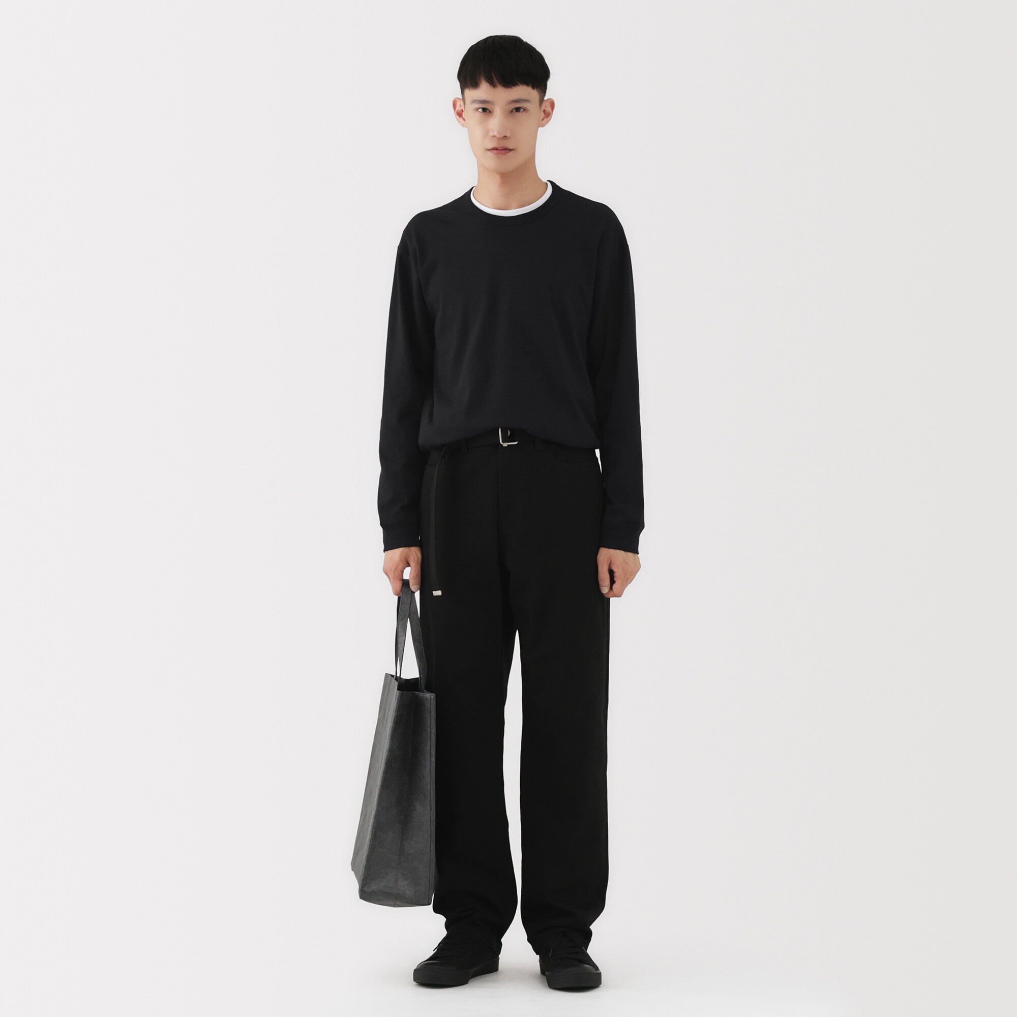 紳士　昔ながらの製法で編み立てた天竺クルーネック長袖Ｔシャツ