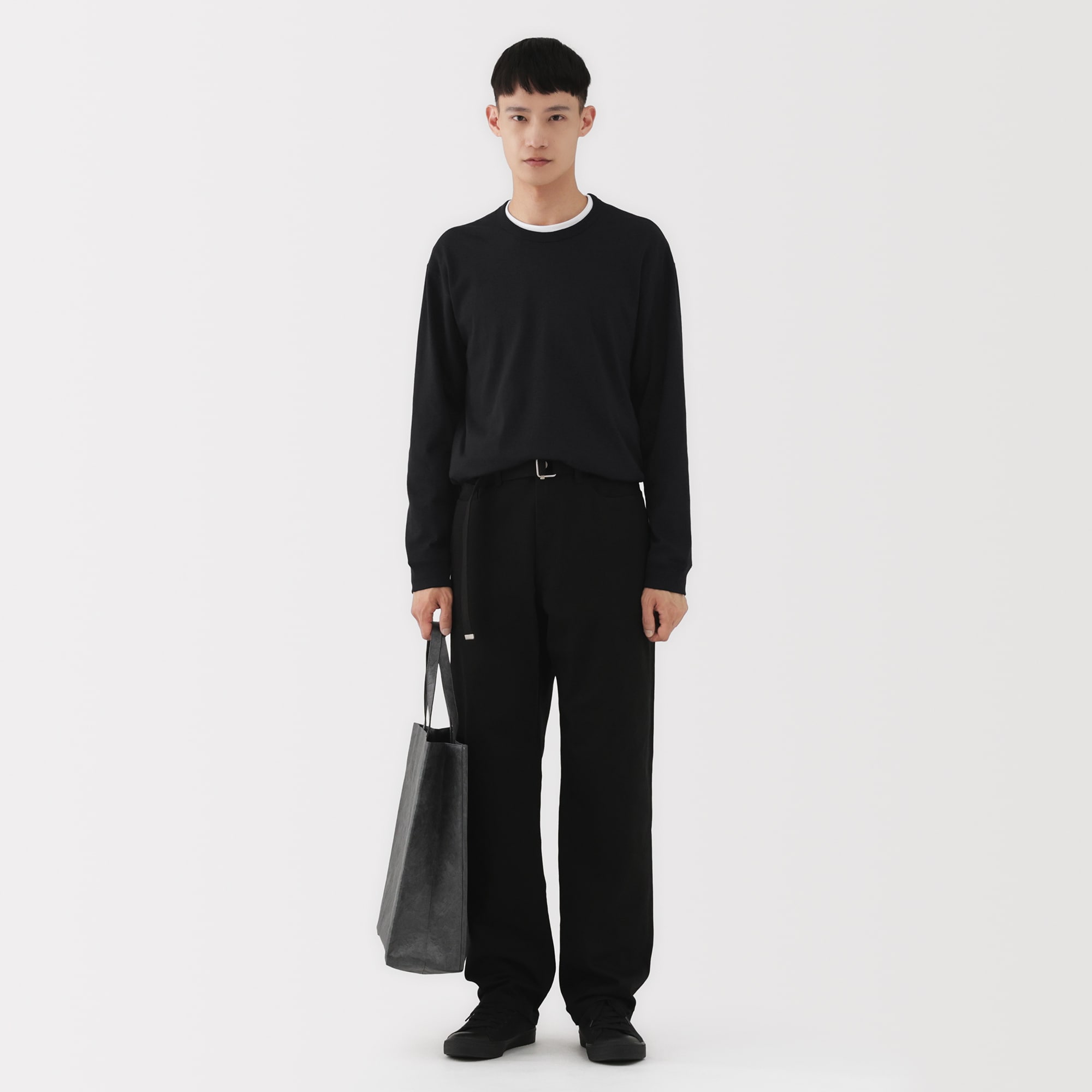 紳士 昔ながらの製法で編み立てた天竺クルーネック長袖Tシャツ | 無印良品