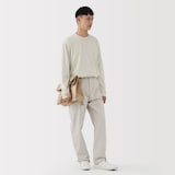 紳士　昔ながらの製法で編み立てた天竺クルーネック長袖Ｔシャツ