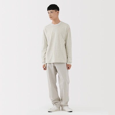 紳士　昔ながらの製法で編み立てた天竺クルーネック長袖Ｔシャツ