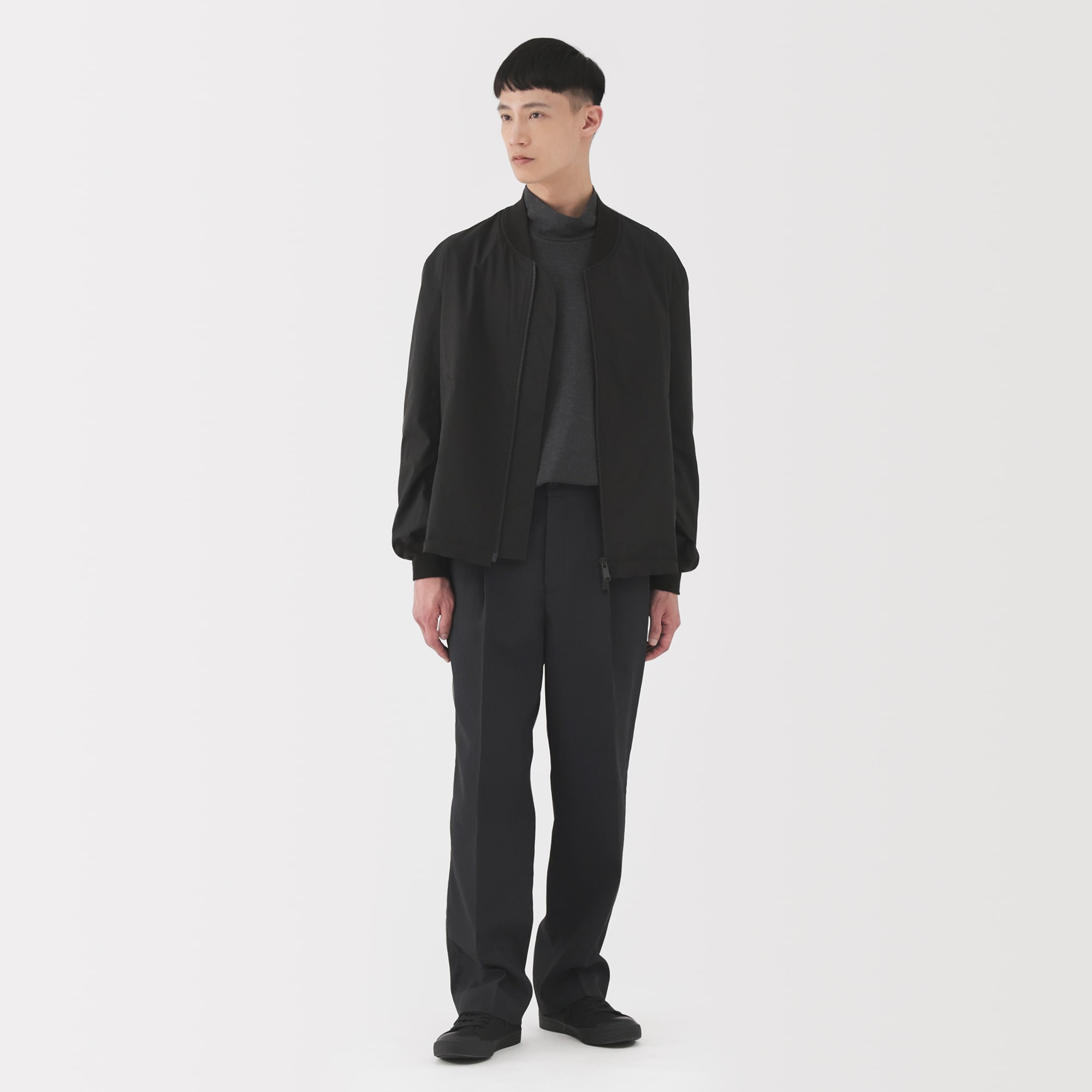 紳士　昔ながらの製法で編み立てた天竺ハイネック長袖Ｔシャツ