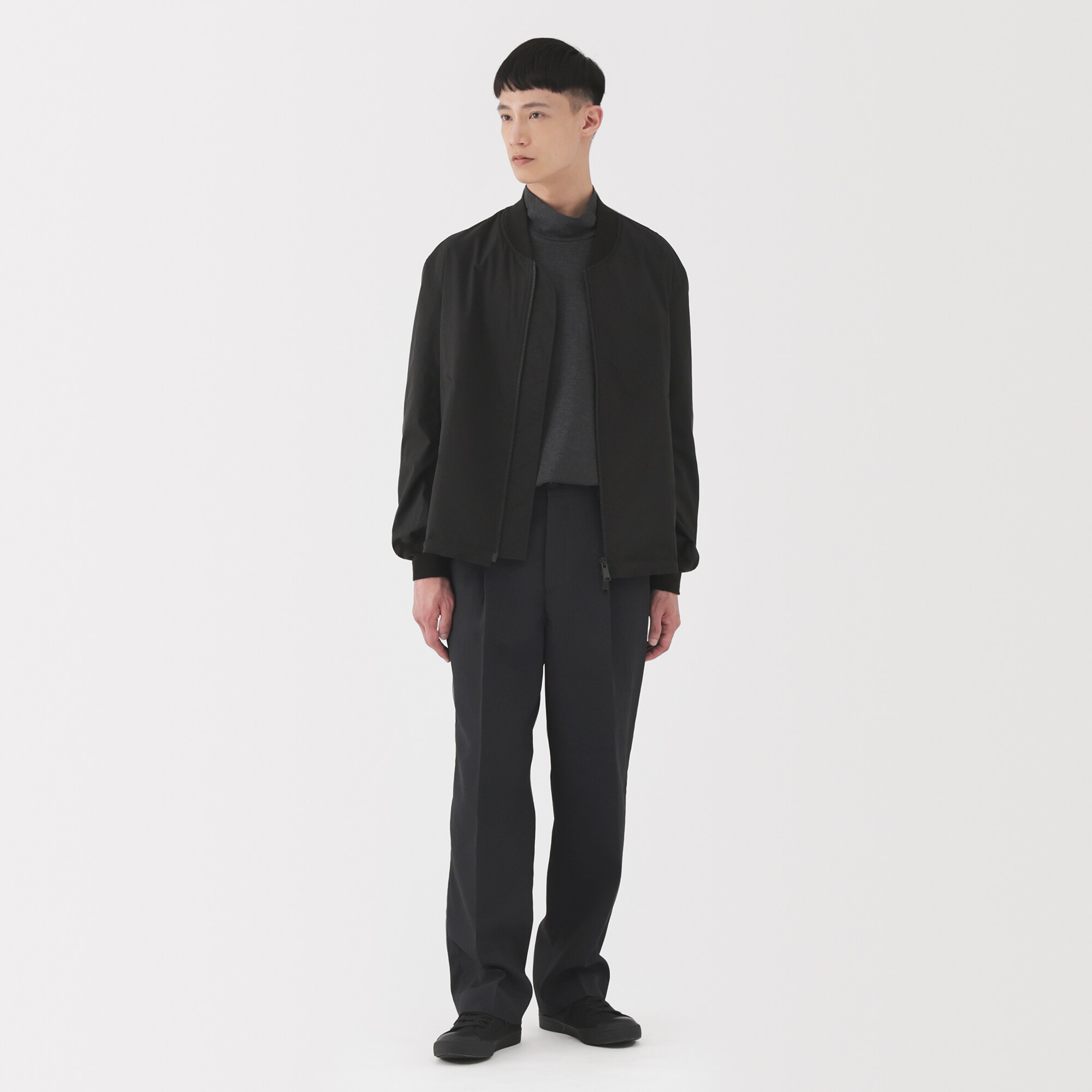 紳士　昔ながらの製法で編み立てた天竺ハイネック長袖Ｔシャツ