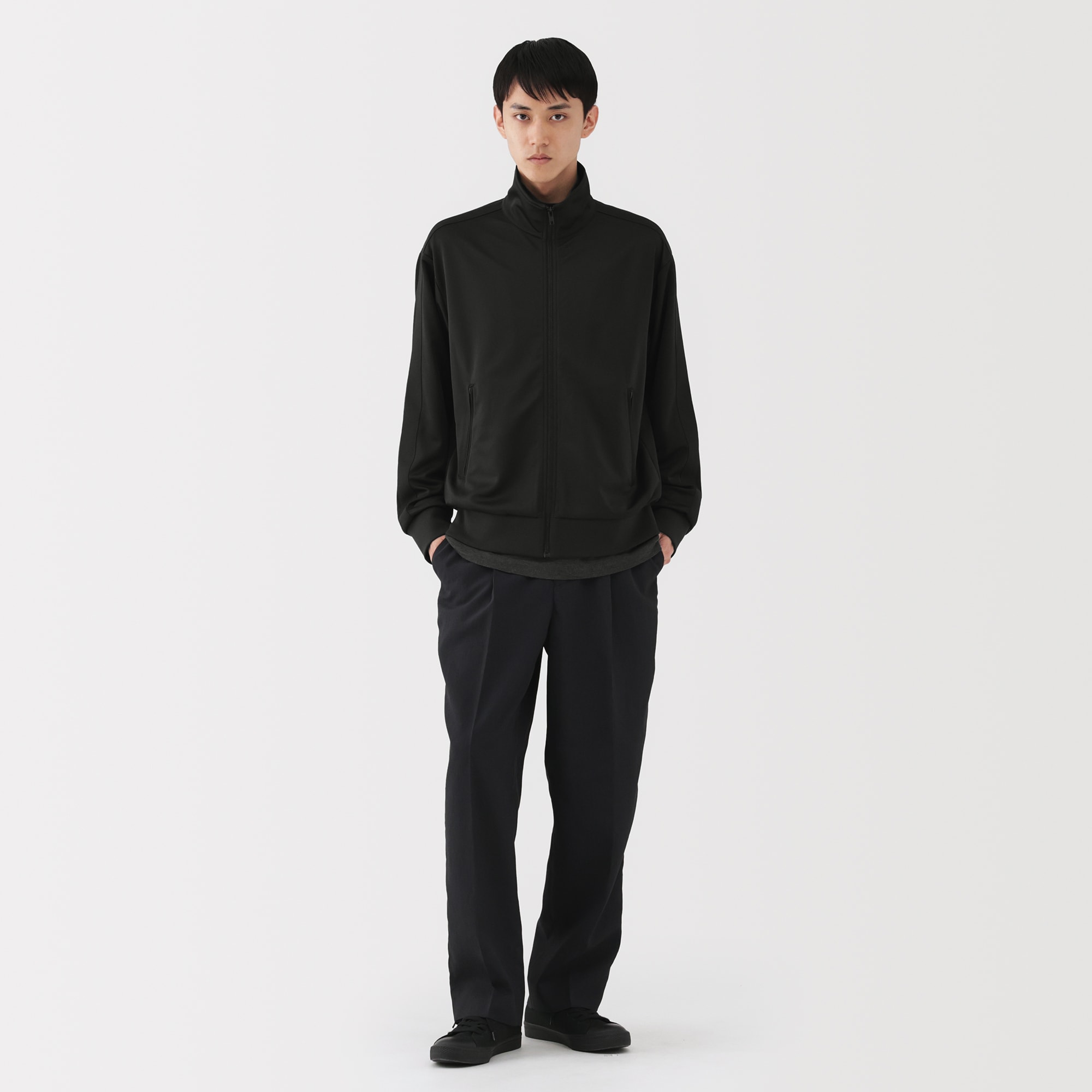 muji labo 2025FW ユニフォーム素材で作ったトラックジャケット 黒 紳士 ユニフォーム素材で作ったトラックジャケット | 無印良品