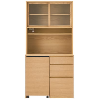 オーク材カップボード・オープンタイプ・ワゴン付