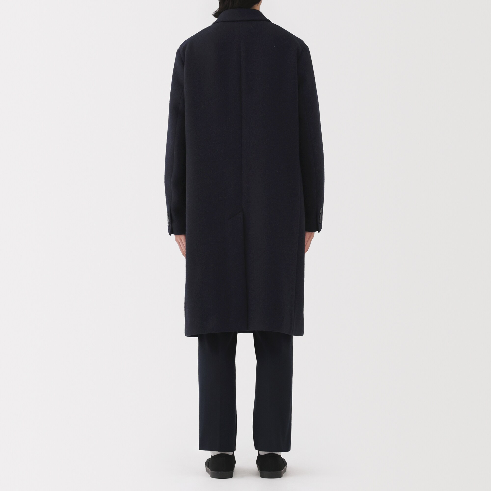 【タグ付き】【美品】無印良品　LL 再生ウール混チェスターコート　黒 無印良品 コート チェスターコート 再生ウール混チェスター