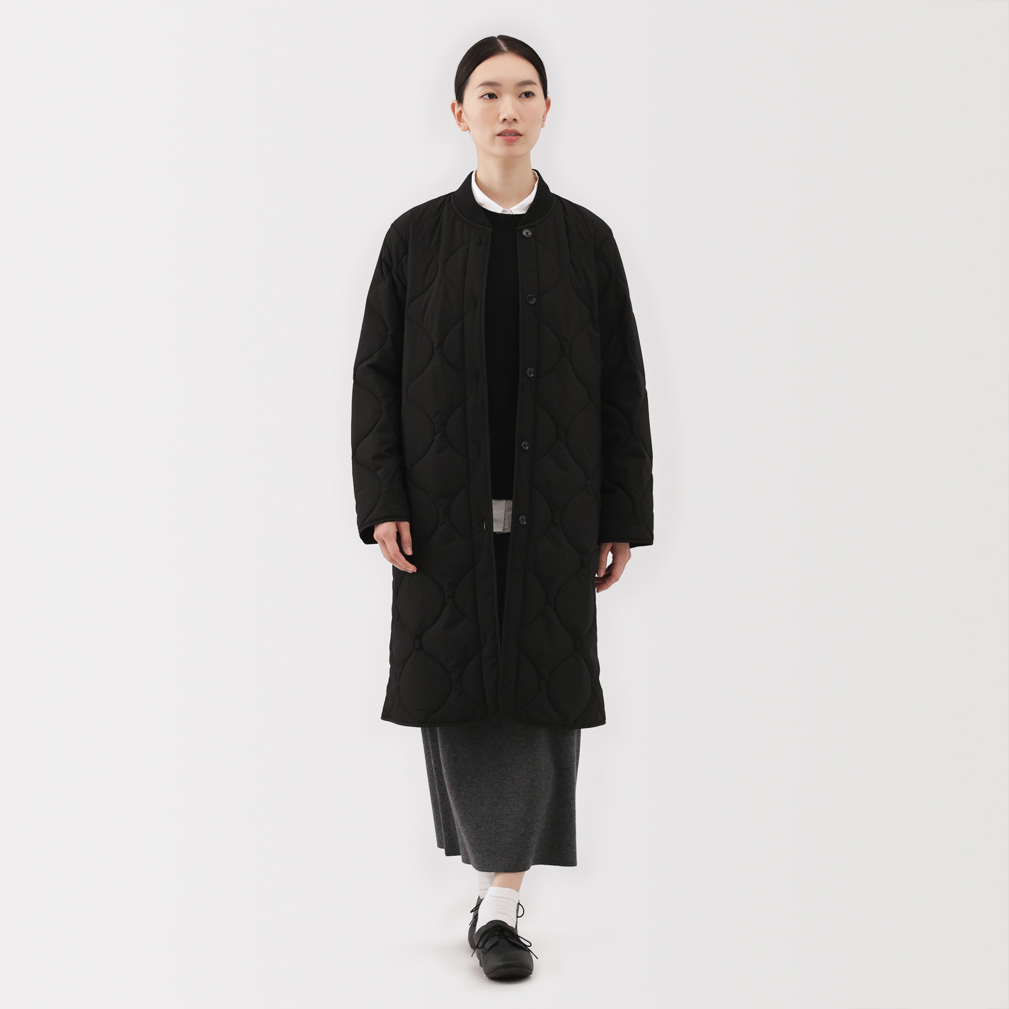 無印良品 洗える中わたキルティングコート 黒 L 婦人 ふんわり中わた キルティングコート | 無印良品