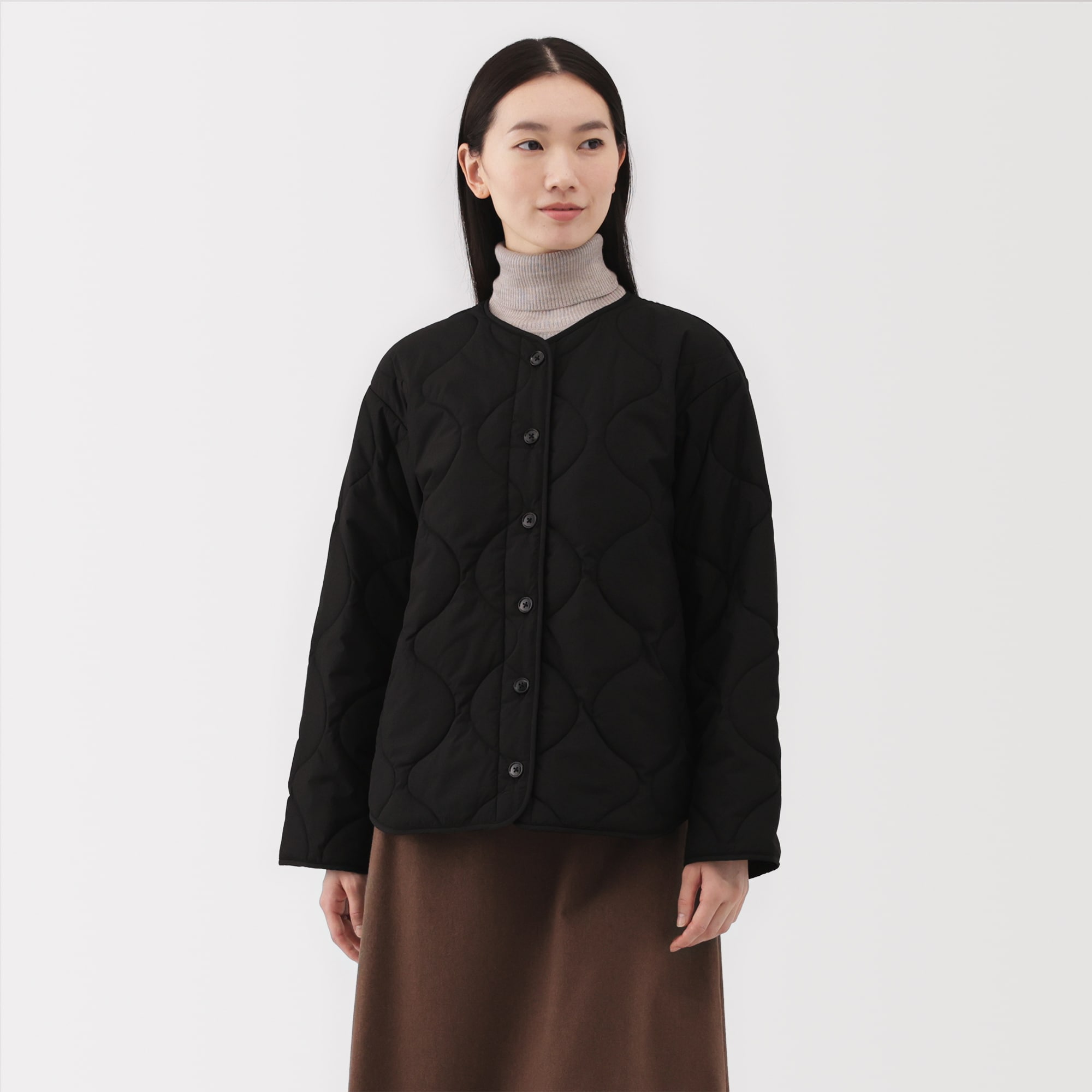 無印良品 洗える中わたキルティングコート 黒 L 婦人 ふんわり中わた キルティングコート | 無印良品