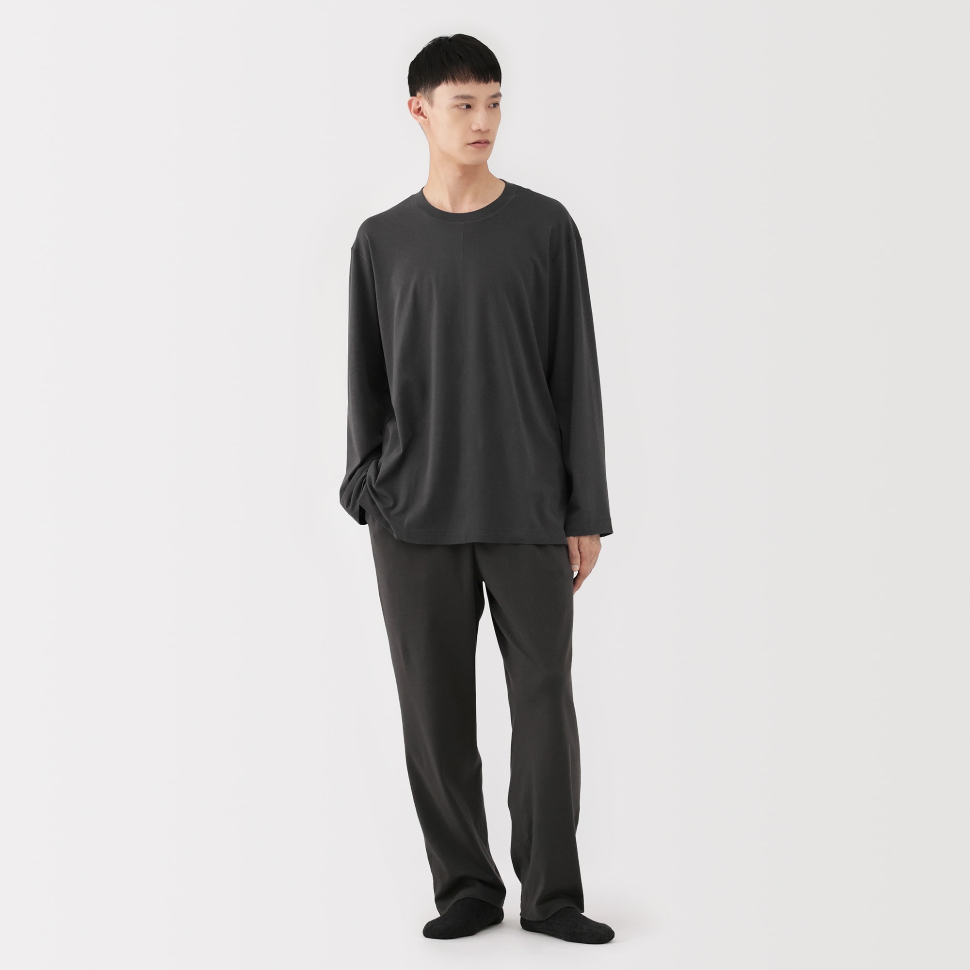 無印良品 MUJI Labo スムースジャージー セットアップ 黒 Lサイズ 男女兼用 スムースジャージー長袖プルオーバー | 無印良品