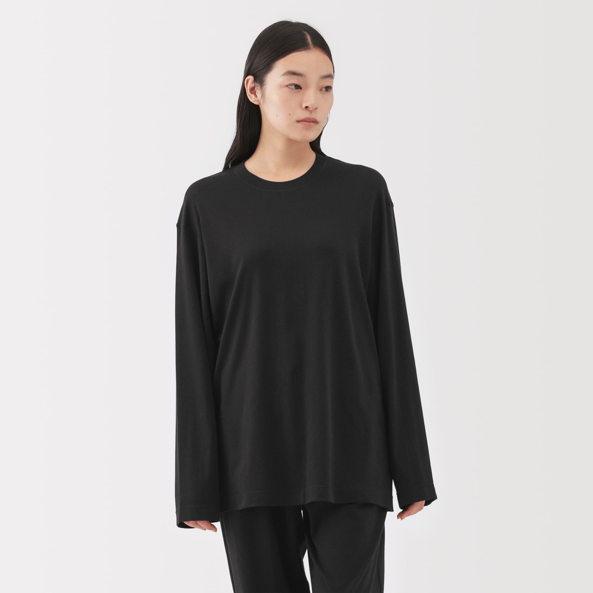 無印良品 MUJI Labo スムースジャージー セットアップ 黒 Lサイズ 男女兼用 スムースジャージー長袖プルオーバー | 無印良品