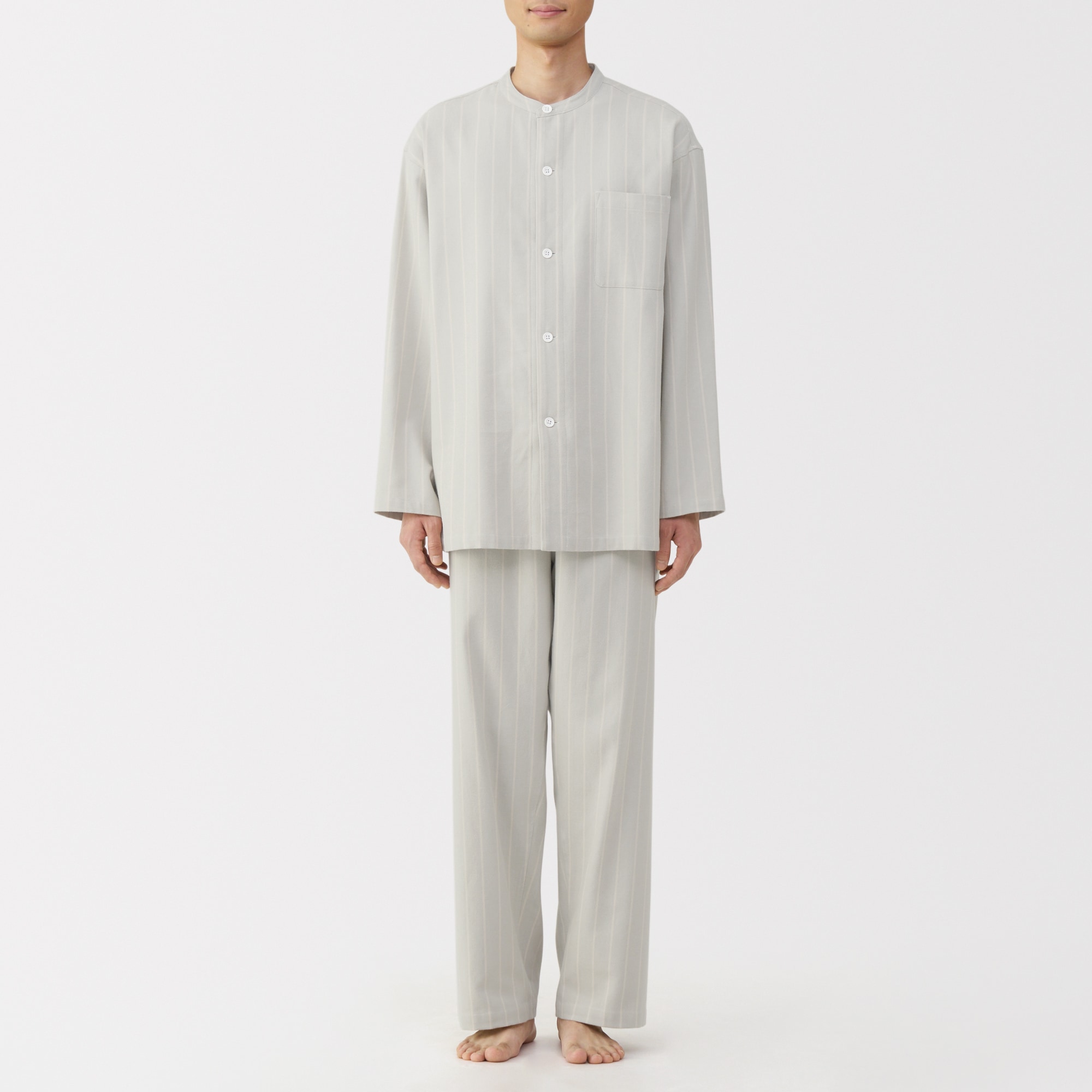 紳士 脇に縫い目のない フランネル スタンドカラー長袖パジャマ | 無印良品