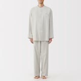 紳士　脇に縫い目のない　フランネル　スタンドカラー長袖パジャマ