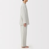 紳士　脇に縫い目のない　フランネル　スタンドカラー長袖パジャマ