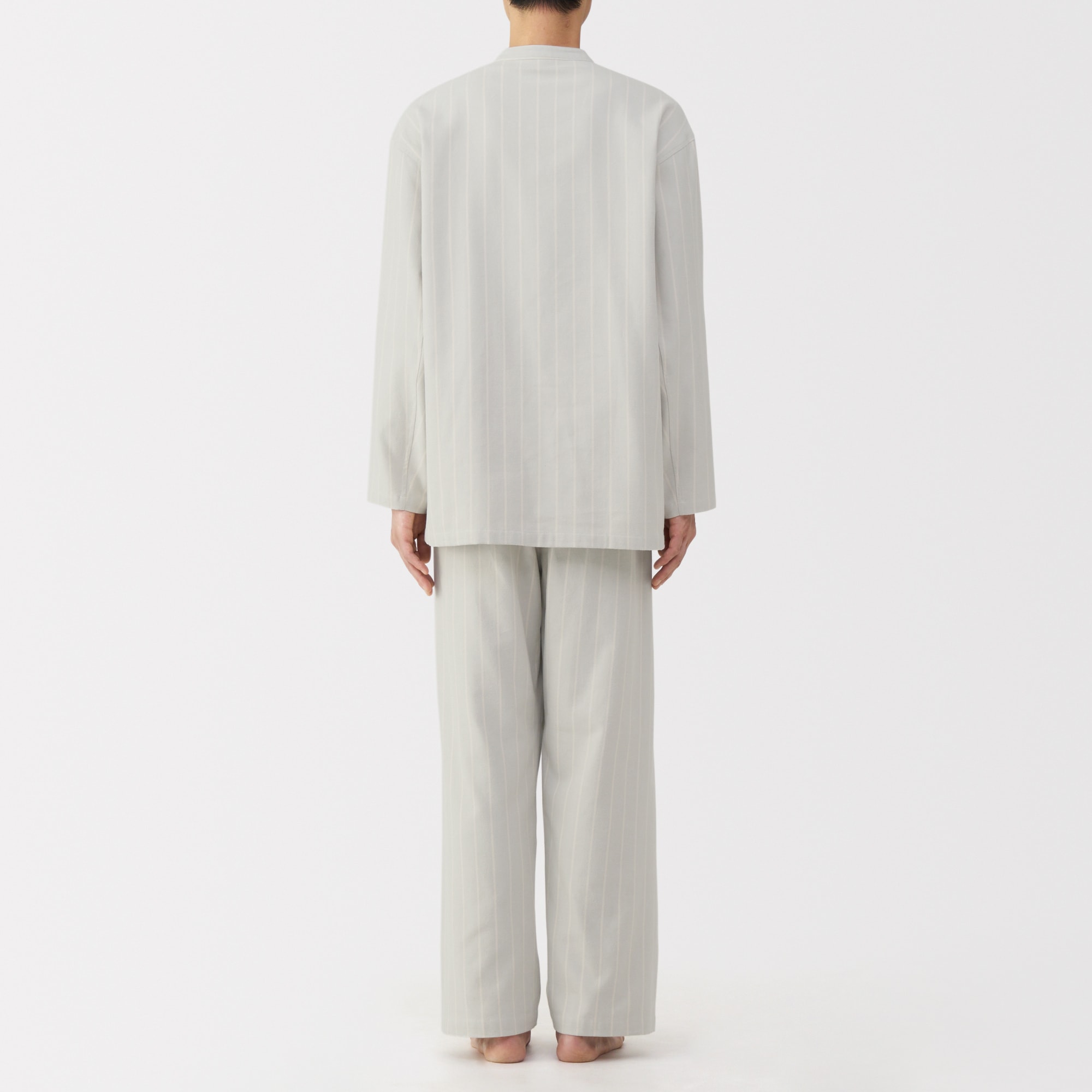 紳士　脇に縫い目のない　フランネル　スタンドカラー長袖パジャマ