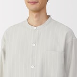 紳士　脇に縫い目のない　フランネル　スタンドカラー長袖パジャマ