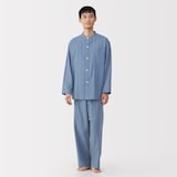 紳士　脇に縫い目のない　フランネル　スタンドカラー長袖パジャマ
