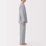 紳士　脇に縫い目のない　フランネル　スタンドカラー長袖パジャマ