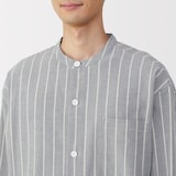 紳士　脇に縫い目のない　フランネル　スタンドカラー長袖パジャマ