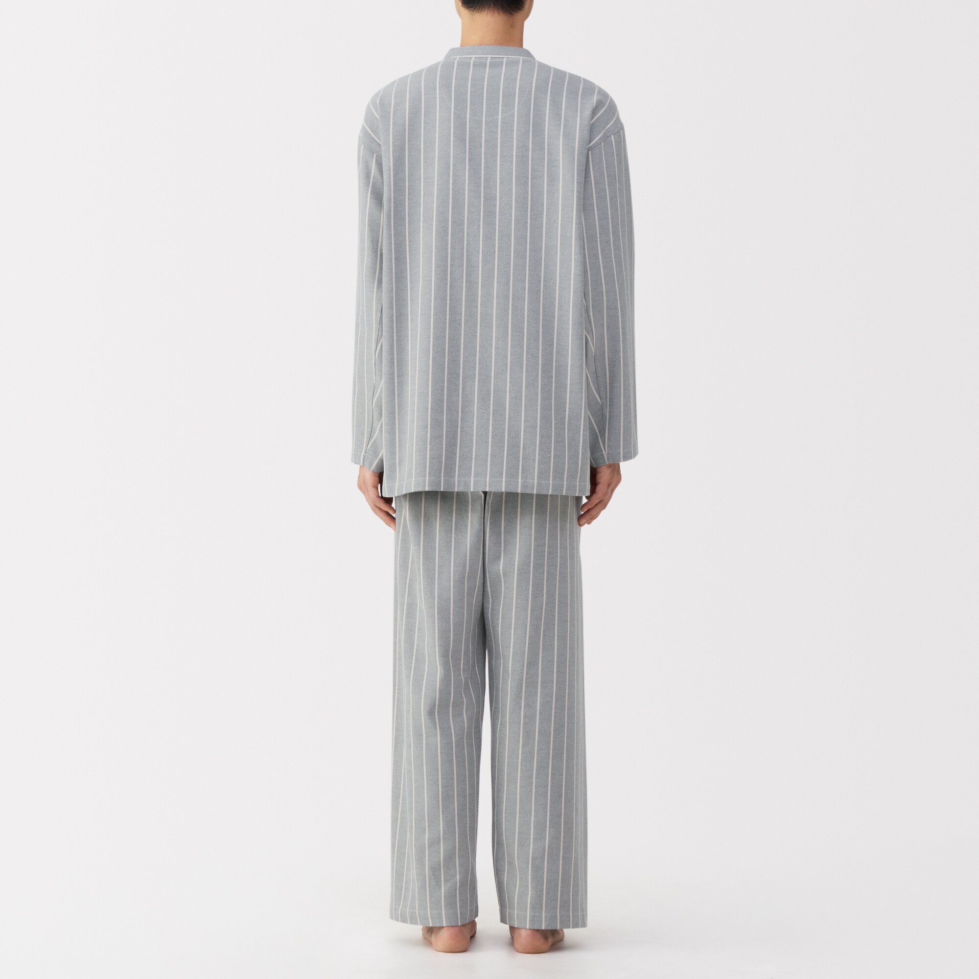 紳士　脇に縫い目のない　フランネル　スタンドカラー長袖パジャマ