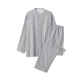 紳士　脇に縫い目のない　フランネル　スタンドカラー長袖パジャマ