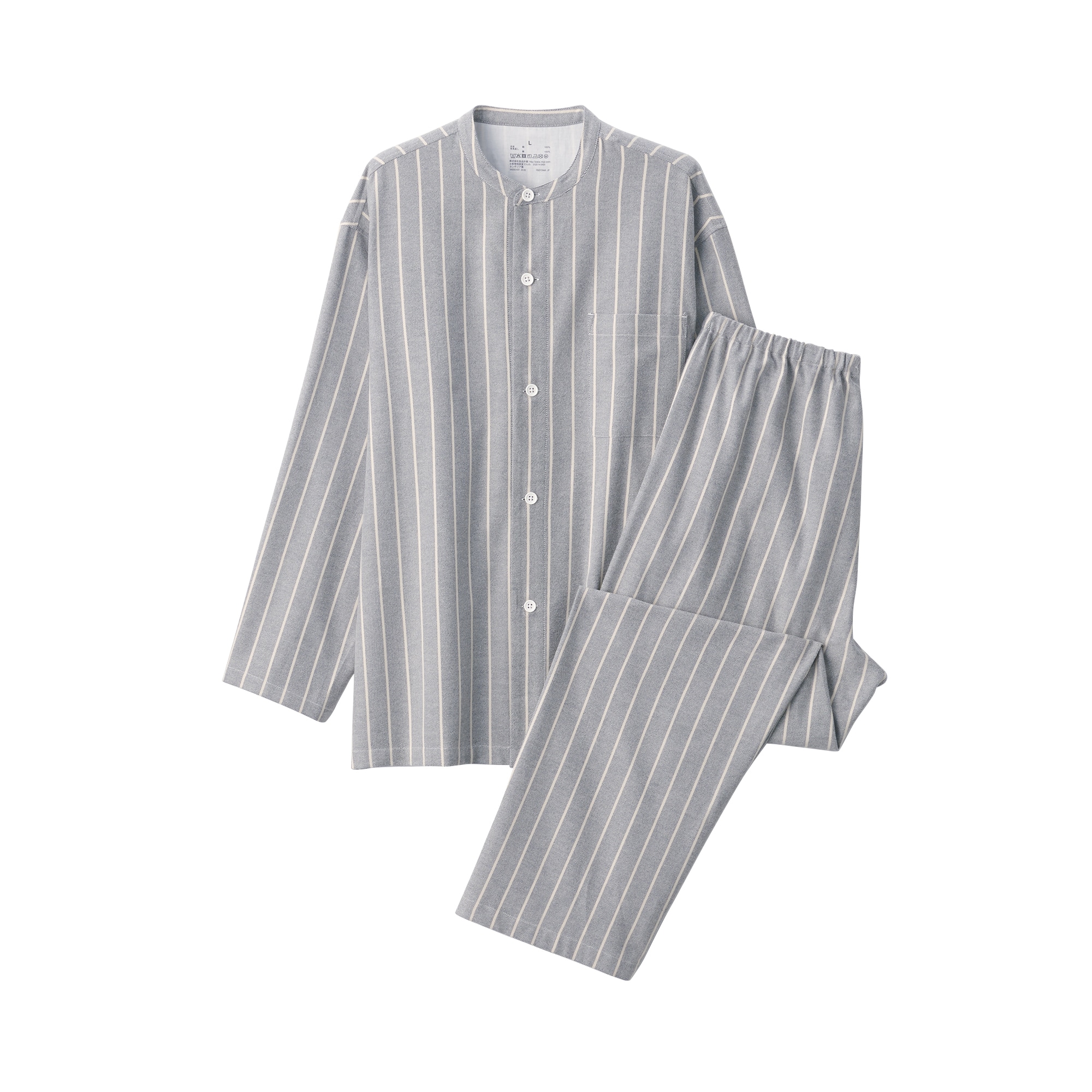 紳士　脇に縫い目のない　フランネル　スタンドカラー長袖パジャマ
