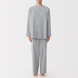 紳士　脇に縫い目のない　フランネル　スタンドカラー長袖パジャマ