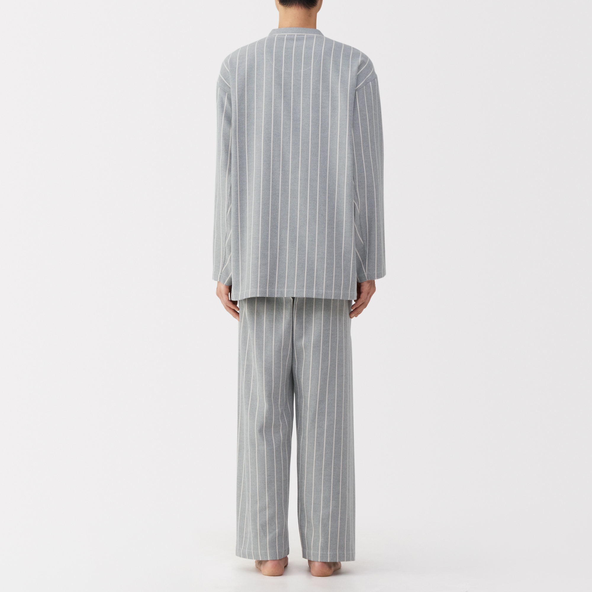 紳士　脇に縫い目のない　フランネル　スタンドカラー長袖パジャマ