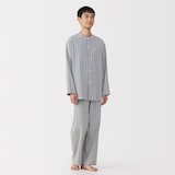 紳士　脇に縫い目のない　フランネル　スタンドカラー長袖パジャマ