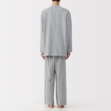 紳士　脇に縫い目のない　フランネル　スタンドカラー長袖パジャマ