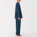 紳士　脇に縫い目のない　フランネル　スタンドカラー長袖パジャマ