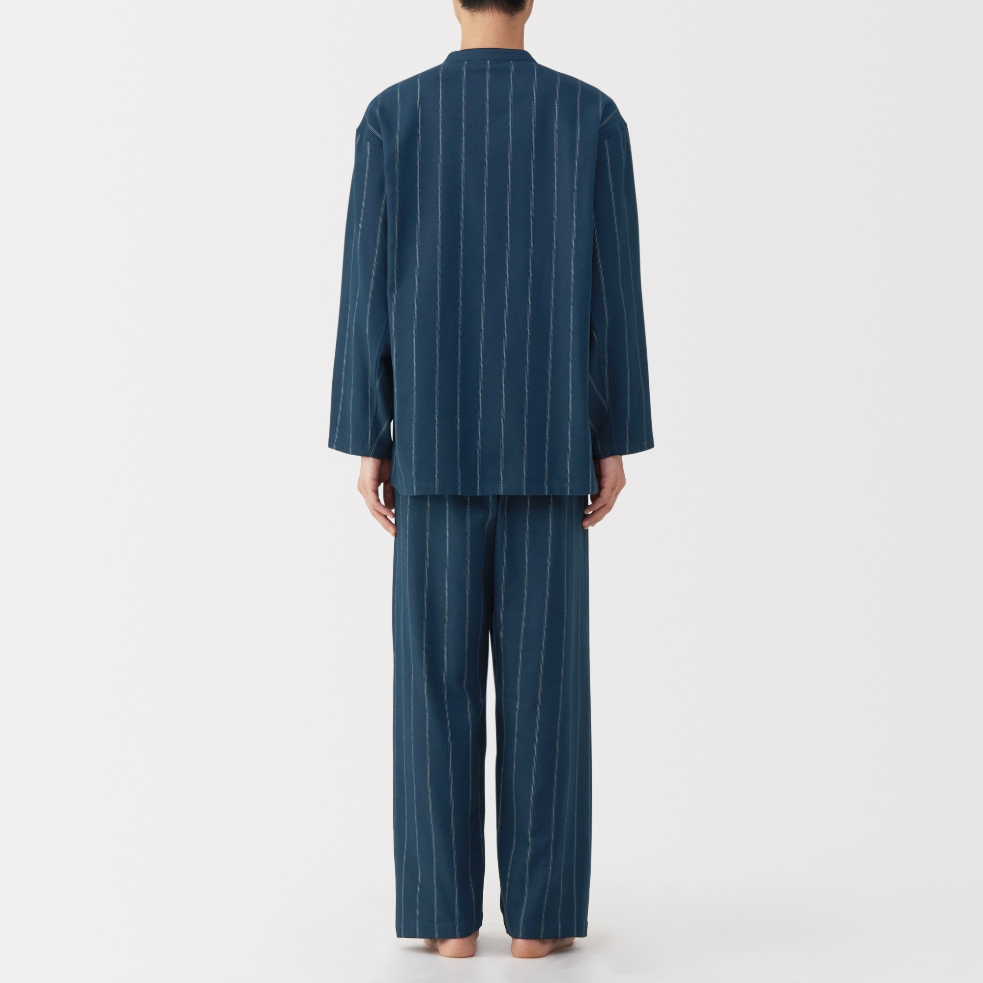 紳士　脇に縫い目のない　フランネル　スタンドカラー長袖パジャマ