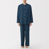 紳士　脇に縫い目のない　フランネル　スタンドカラー長袖パジャマ