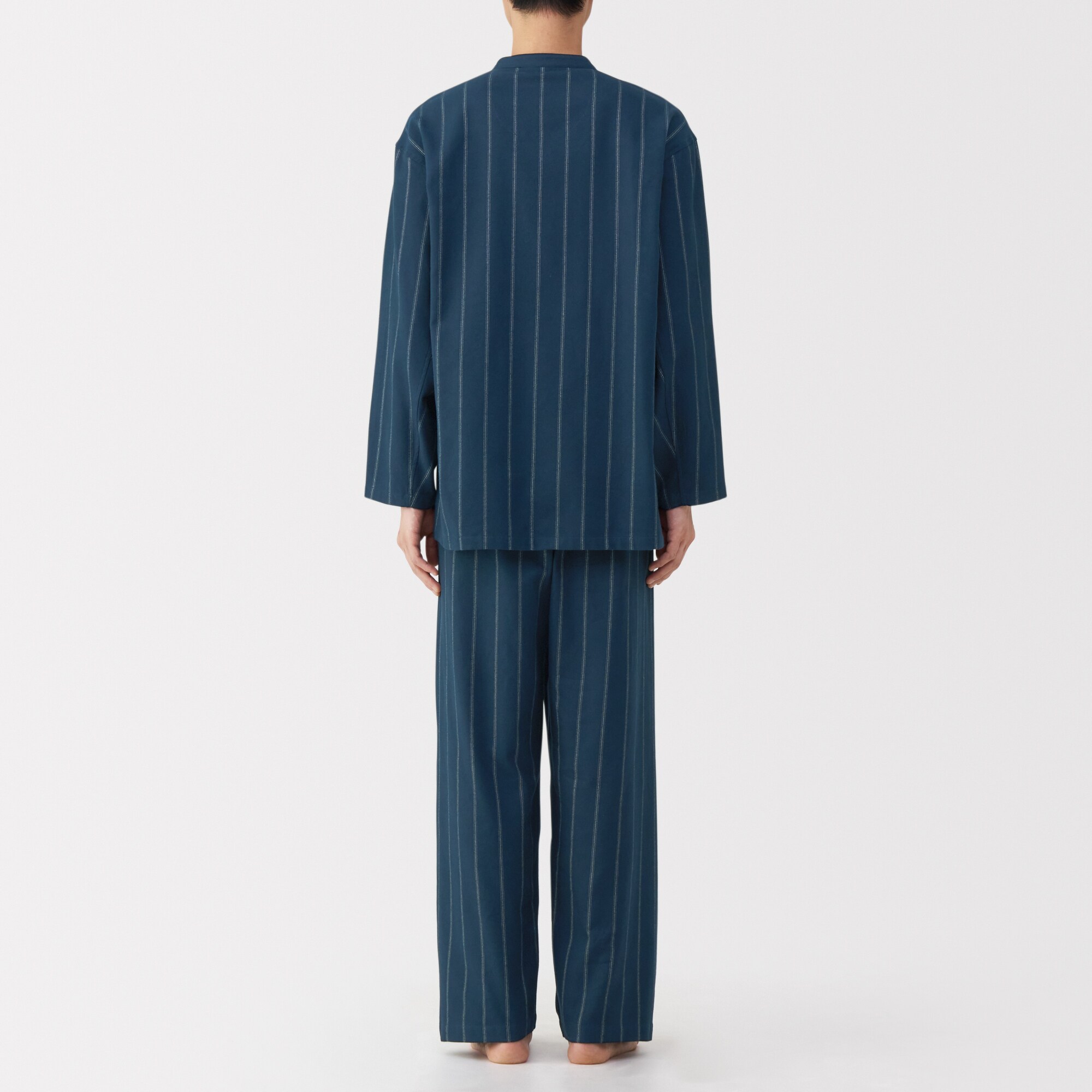 紳士　脇に縫い目のない　フランネル　スタンドカラー長袖パジャマ