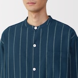 紳士　脇に縫い目のない　フランネル　スタンドカラー長袖パジャマ