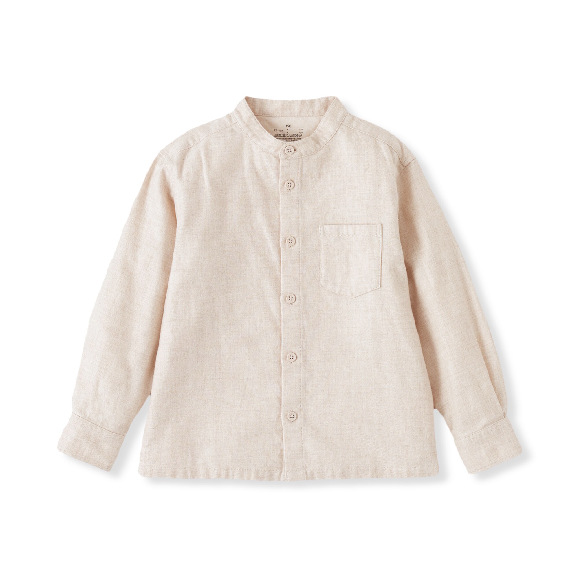 キッズ　両面起毛フランネルスタンドカラー長袖シャツ（ＣＮ）