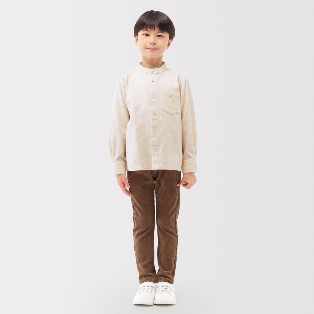 キッズ　両面起毛フランネルスタンドカラー長袖シャツ（ＣＮ）