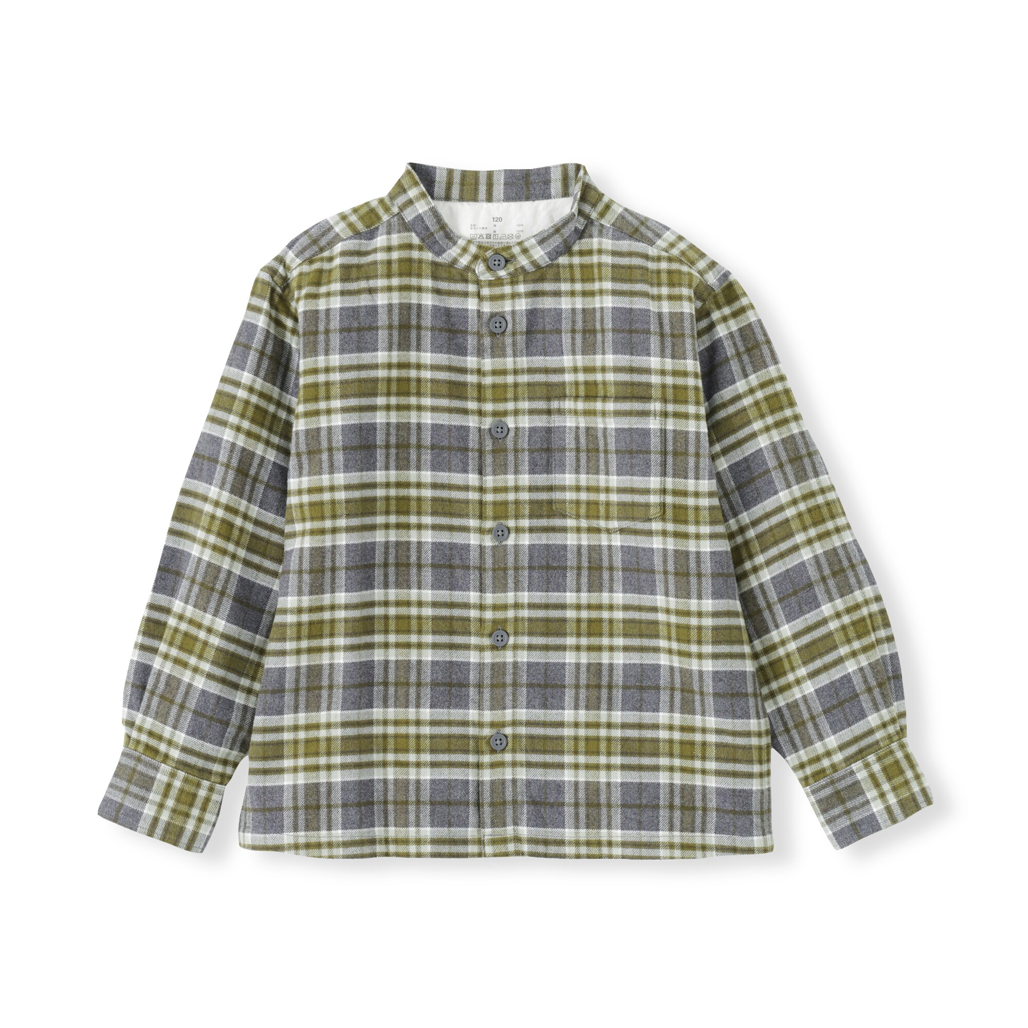 キッズ　両面起毛フランネルスタンドカラー長袖シャツ（ＣＮ）