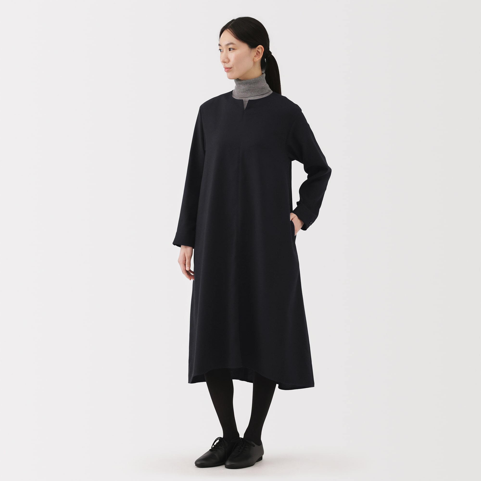 無印良品　婦人　起毛長袖ワンピース　ダークネイビー　ＸＸＬ　レディース　2XL 婦人 起毛長袖ワンピース | 無印良品